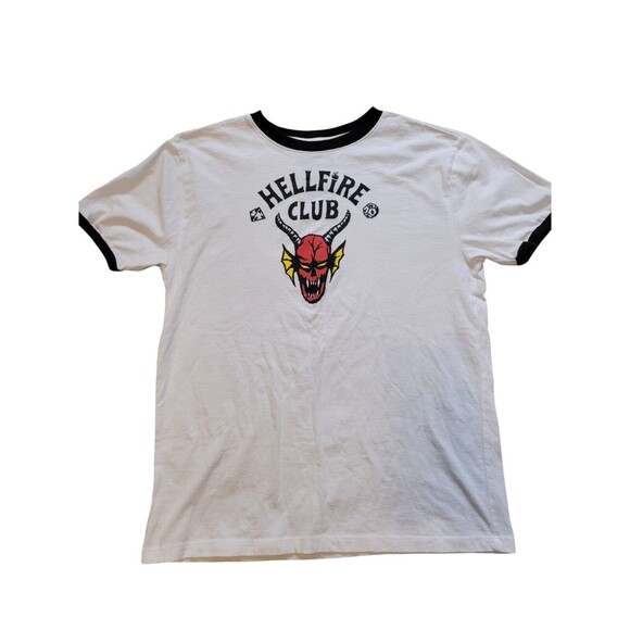 Hellfire Club Shirt Kids Youth XL Netflix Stranger Things Baseball Tee White - Picture 1 of 4